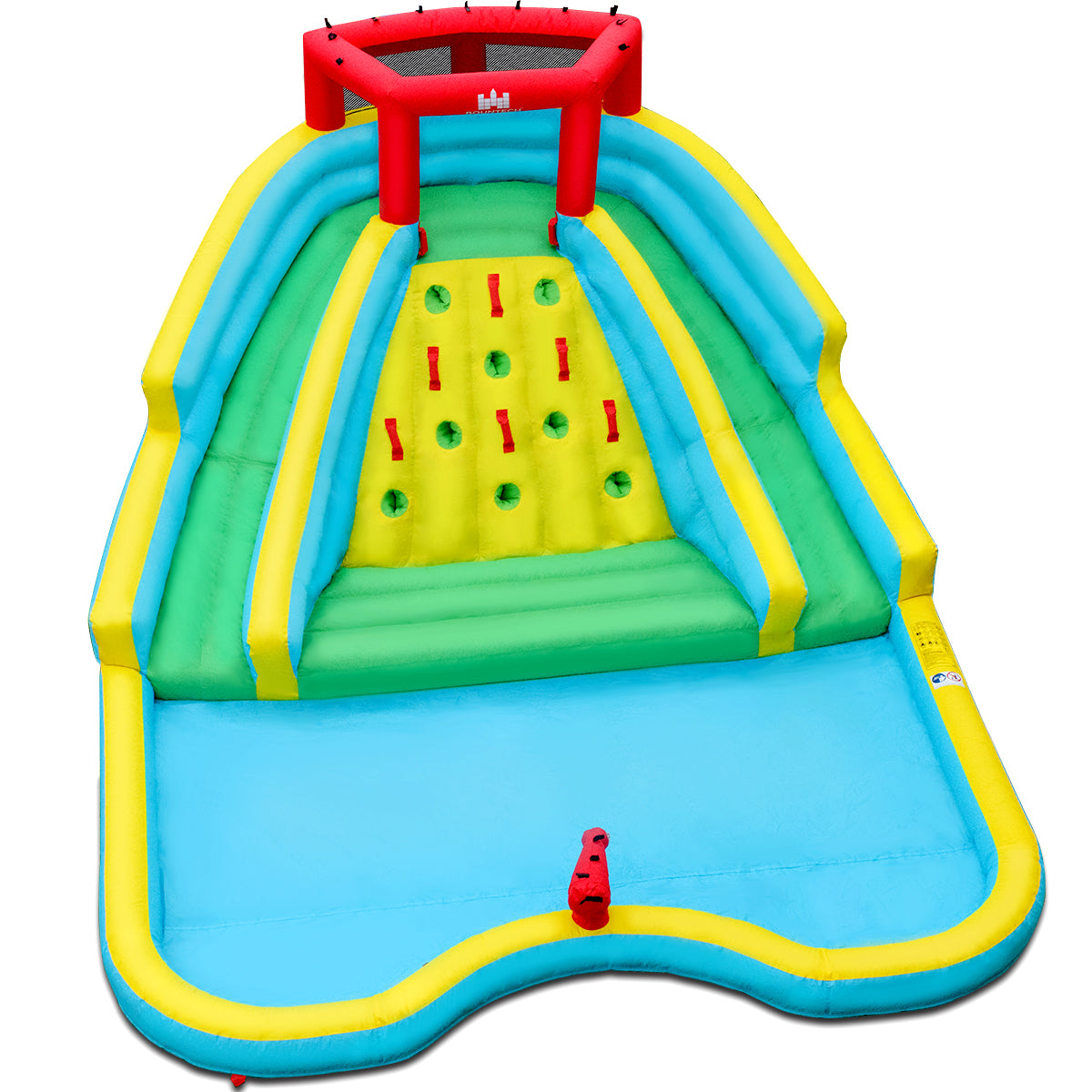 LIVSK Opblaasbaar Waterpark - 2 Glijbanen, Klimwand, Waterkanon - Duurzaam Oxford - Inclusief Accessoires - 518 x 366 x 229 cm -