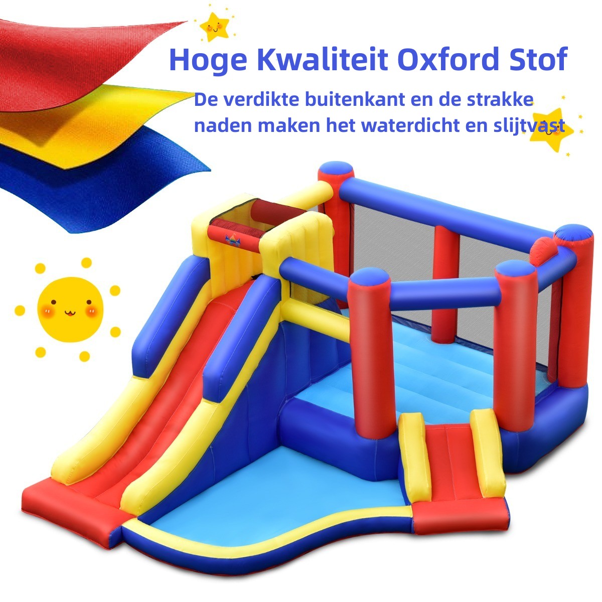 Livsk costway opblaasbaar springkasteel reusachtig springkasteel met lange glijbaan voor kleurrijke verjaardagsfeestjes in de achtertuin 2