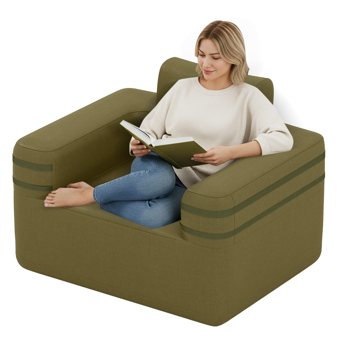 Livsk costway opblaasbare bank draagbare opblaasbare campingbank opblaasbare bank voor een persoon