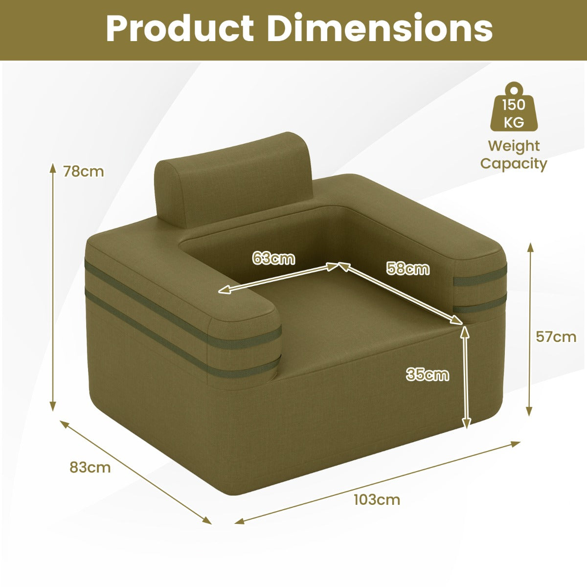 Livsk costway opblaasbare bank draagbare opblaasbare campingbank opblaasbare bank voor een persoon 2
