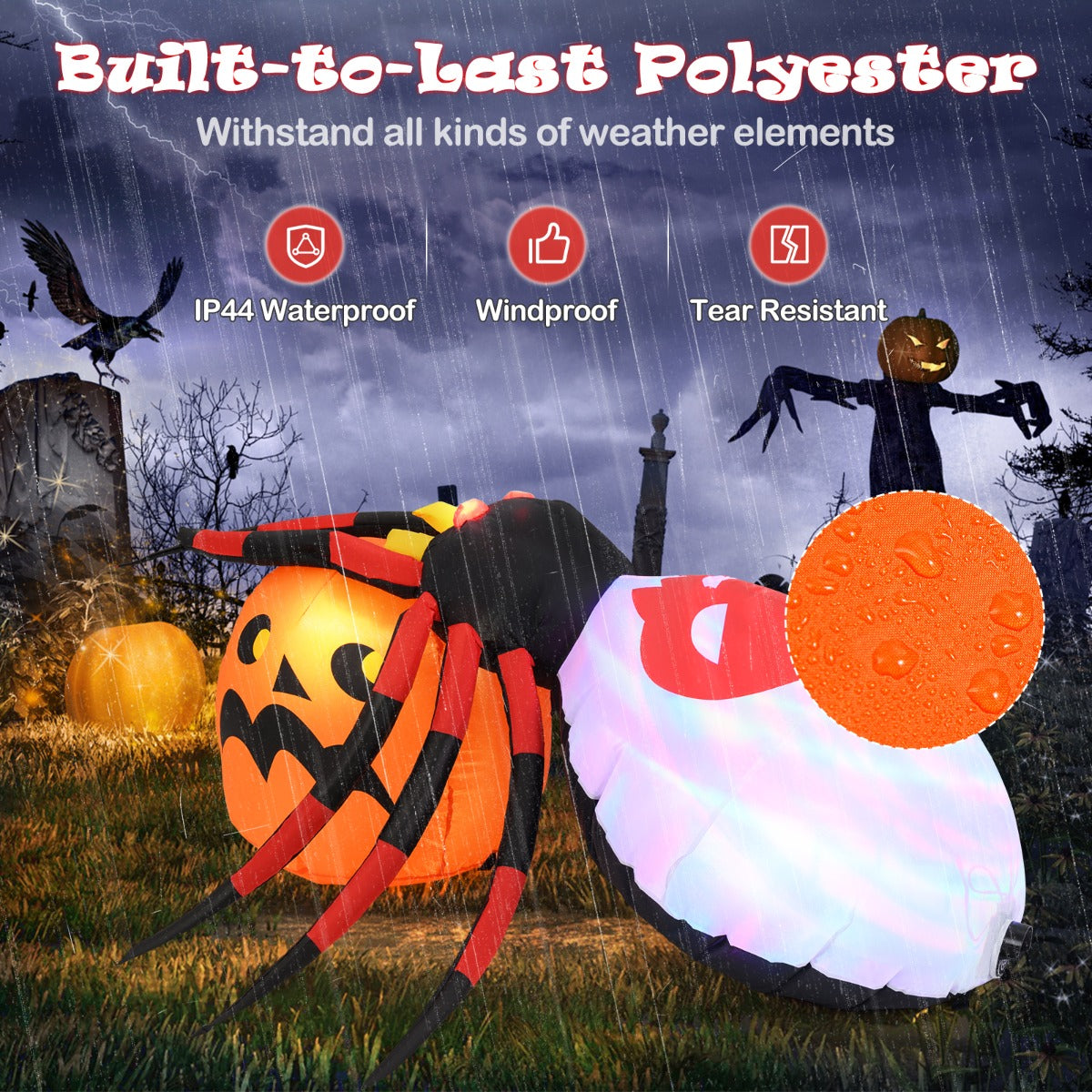 LIVSK Opblaasbare Halloween Decoratie - Levensechte Spin en Pompoen - LED-verlichting - Duurzaam Polyester - 150 x 140 x 55 cm -