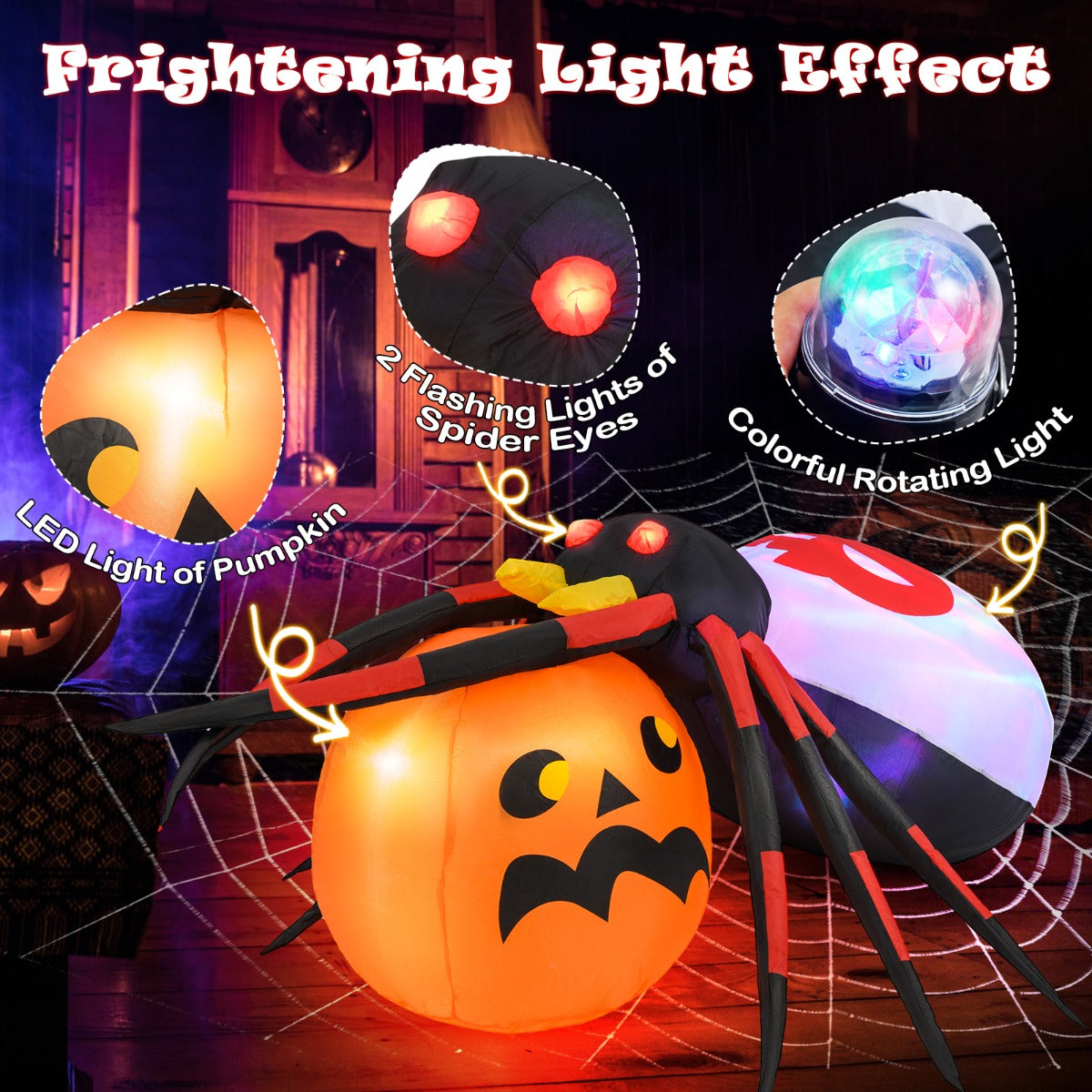LIVSK Opblaasbare Halloween Decoratie - Levensechte Spin en Pompoen - LED-verlichting - Duurzaam Polyester - 150 x 140 x 55 cm -