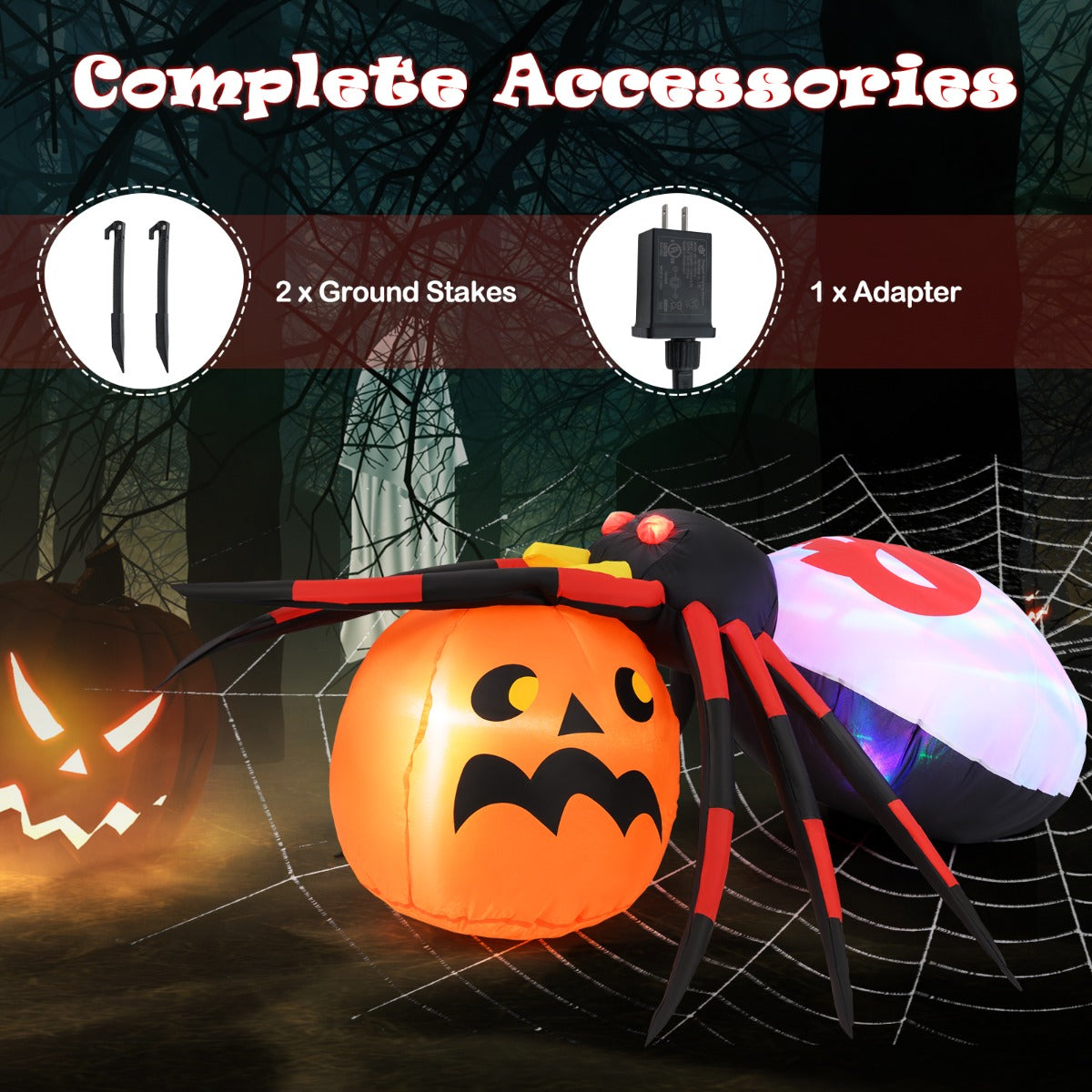 LIVSK Opblaasbare Halloween Decoratie - Levensechte Spin en Pompoen - LED-verlichting - Duurzaam Polyester - 150 x 140 x 55 cm -