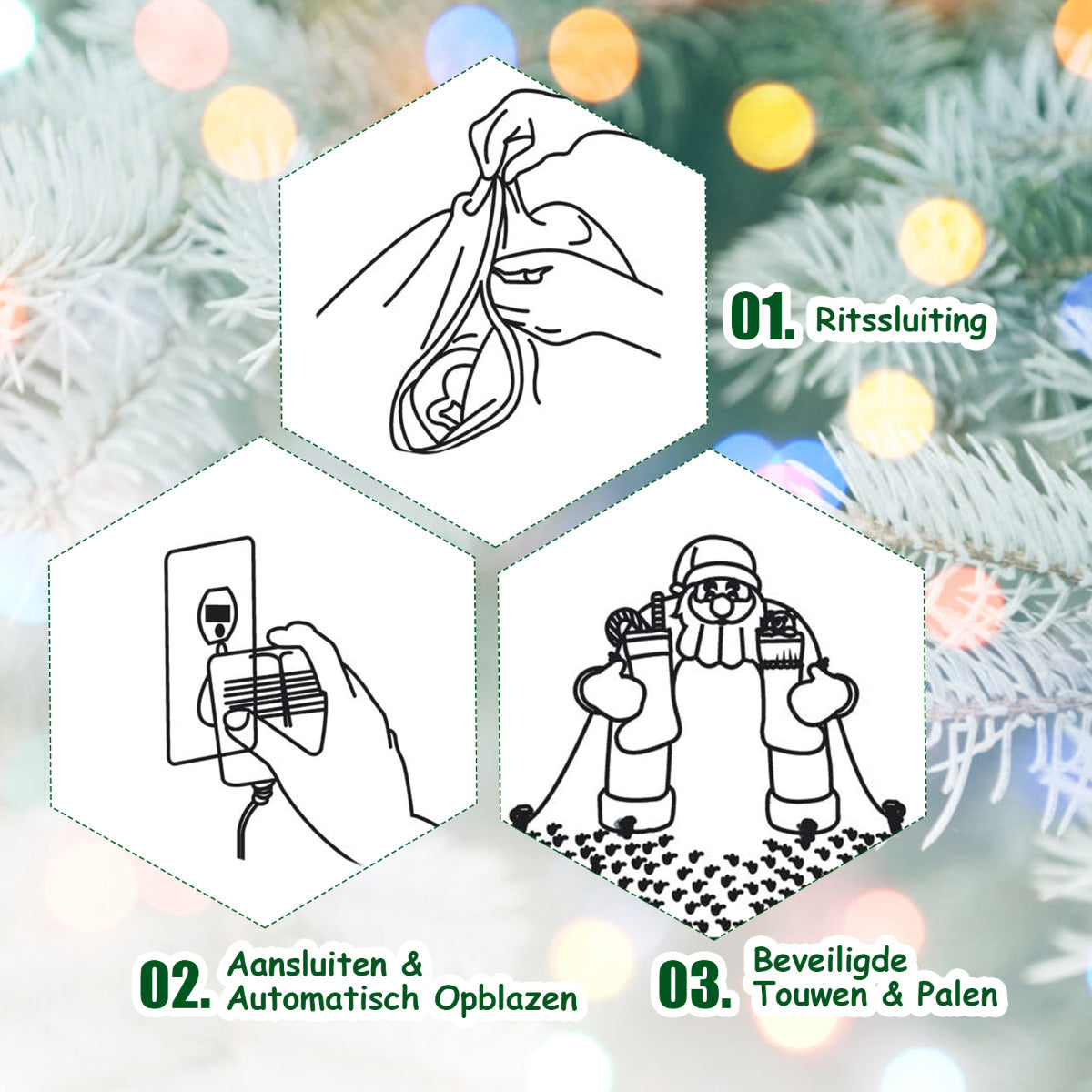 LIVSK Opblaasbare IJsbeer met Kerstman - LED-verlichting - Waterafstotend - Inclusief Ventilator - 200 x 87,5 x 175 cm -