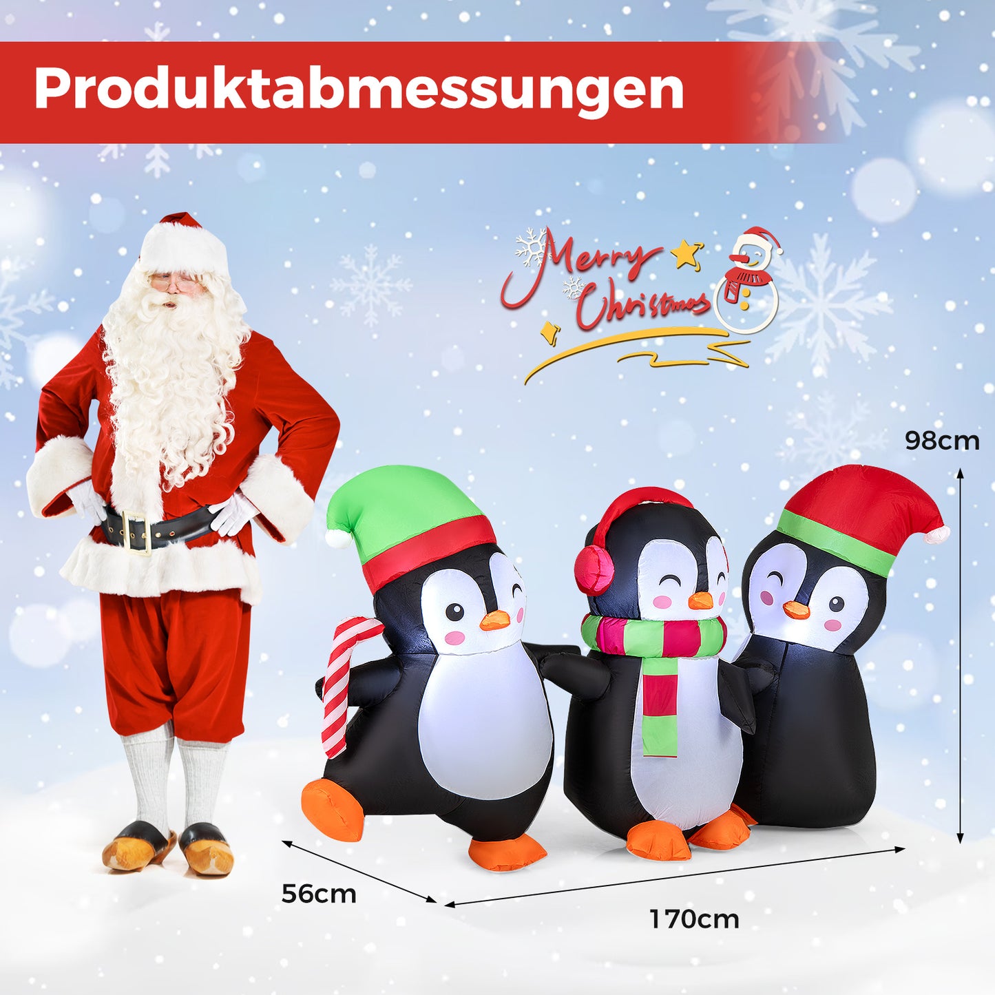 LIVSK Opblaasbare Pinguinfamilie - LED-verlichting - Weerbestendig Polyester - Inclusief Ventilator en Accessoires - 170 x 56 x