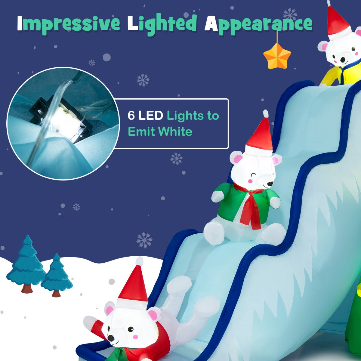 LIVSK Opblaasbare Kerstdecoratie - Drie IJsberen met Kerstboom - LED-verlichting - Waterdicht en Scheurbestendig - 225 x 120 x