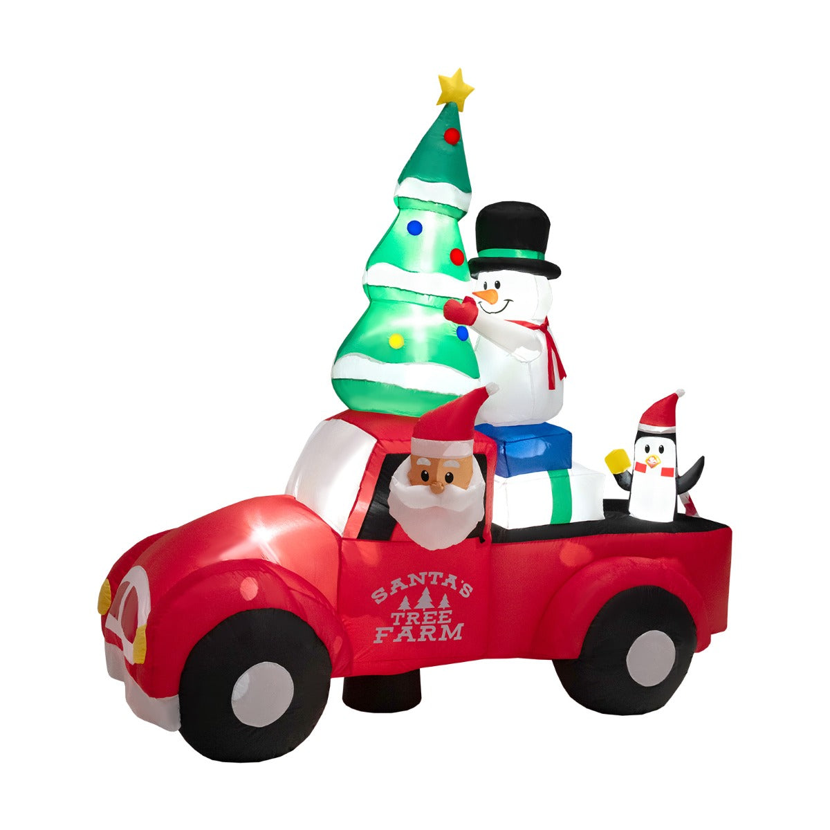 LIVSK Opblaasbare Kerstdecoratie - Kerstman in Auto met Sneeuwpop en Pinguïns - LED Verlichting - Eenvoudige Installatie -