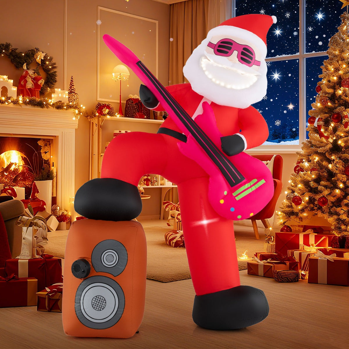 LIVSK Opblaasbare Kerstman met Muziek - LED-verlichting - Interactief Design - Instelbaar Volume - 110 x 50 x 180 cm - Meerkleurig