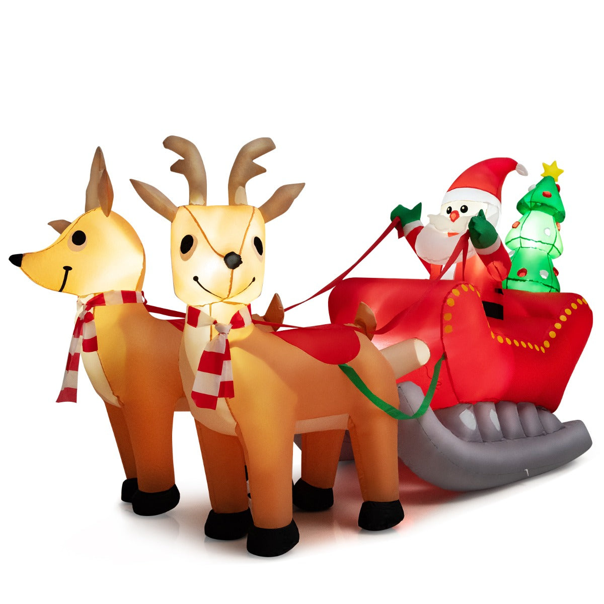 LIVSK Opblaasbare Kerstman op Slee met 2 Rendieren - Inclusief LED-verlichting - Duurzaam Polyester - 220 x 100 x 130 cm -