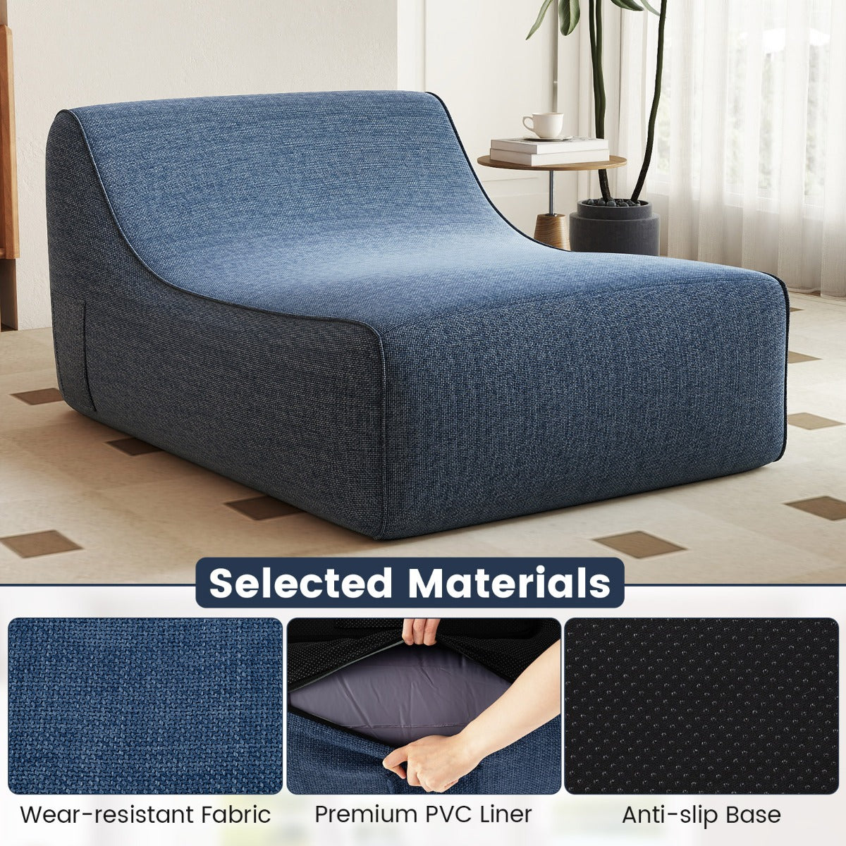 Livsk costway opblaasbare loungestoel ergonomische opblaasbare lazy sofa met afneembare hoes en antislipbasis blauw 2