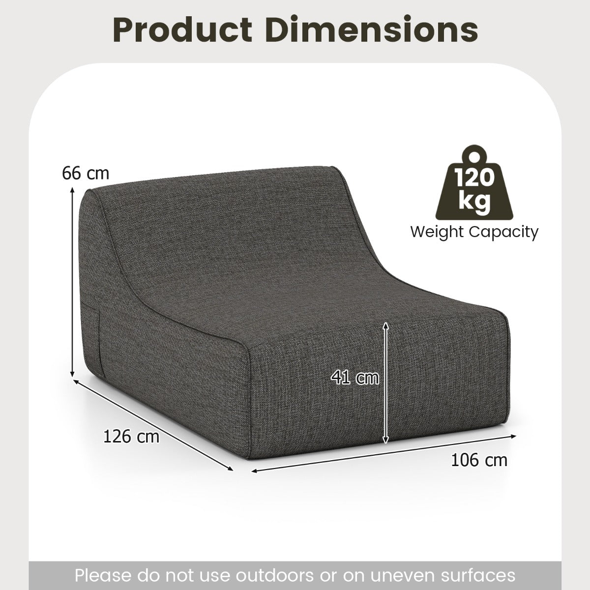Livsk costway opblaasbare loungestoel ergonomische opblaasbare lazy sofa met afneembare hoes en antislipbasis grijs