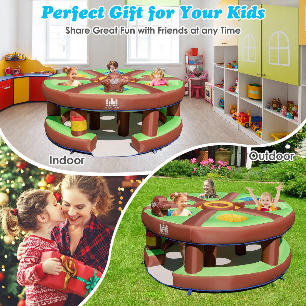Livsk costway opblaasbare mep de mol spel reuze hameren stampen speelgoed met 480w blazer interactief spel 256 x 256 x 120 cm