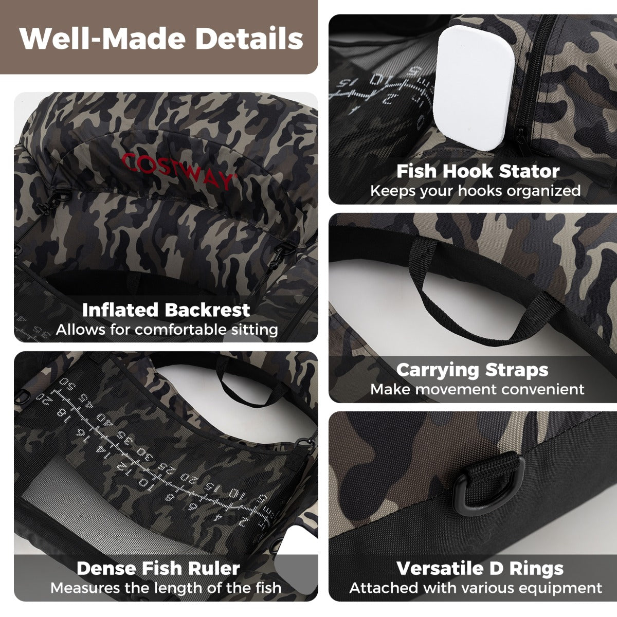 LIVSK Belly Boat met Verstelbare Hengelhouder - Inclusief Peddel en Opbergdozen - 150 kg - Camouflagekleuren