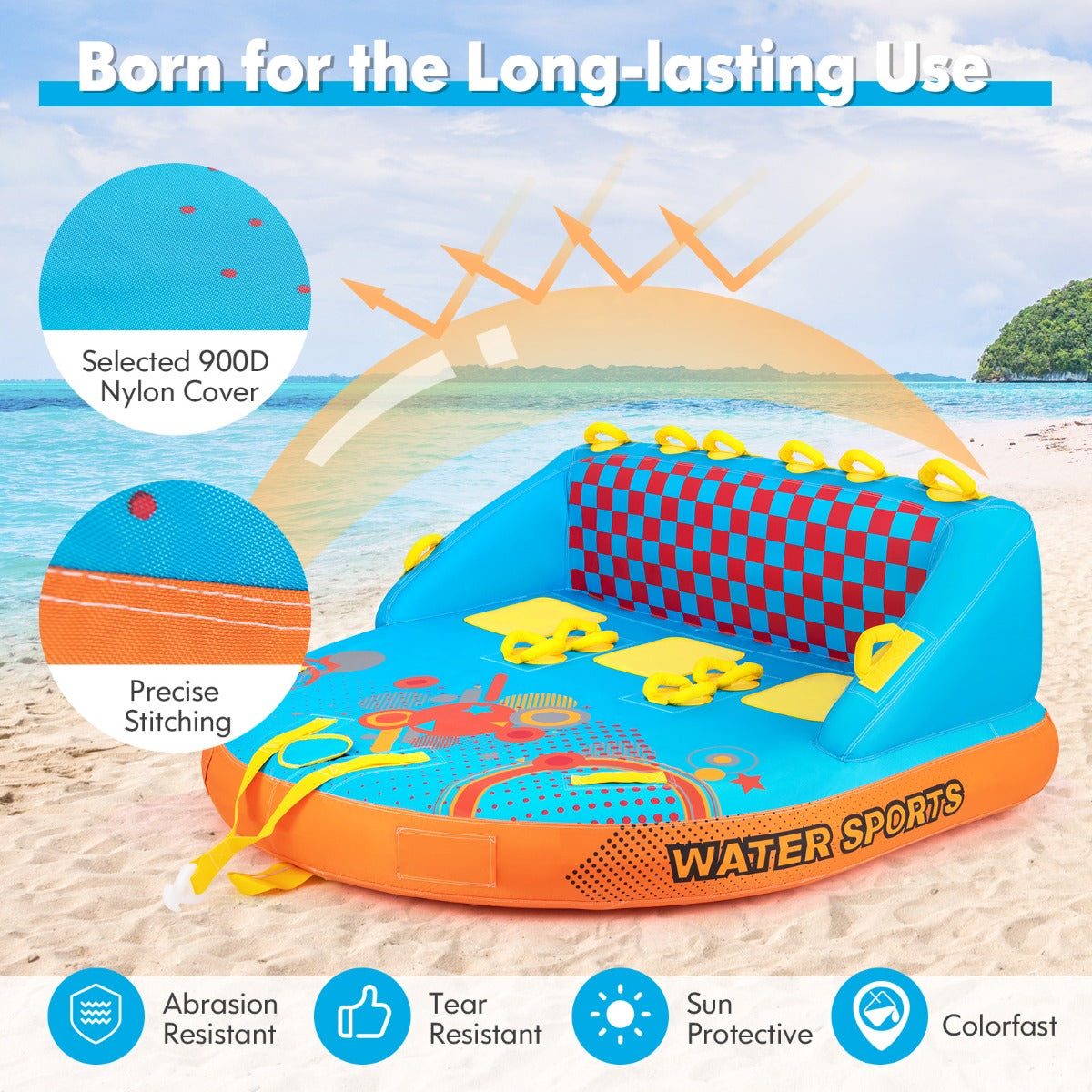 LIVSK Opblaasboot voor 3 Personen - Duurzaam Nylon - 300 kg Draagvermogen - Comfortabele Zitting - Snel Opblazen - Veelkleurig