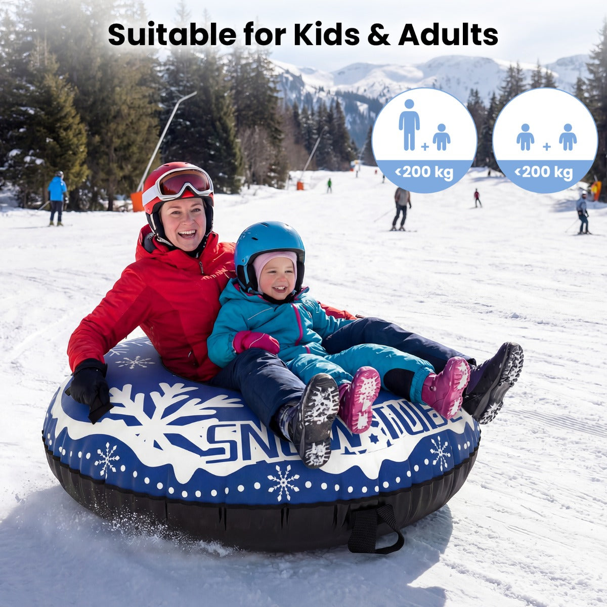 Livsk costway opblaasbare sneeuwboei stevige sneeuwslee van 107 cm met afneembare sleepband blauw 2