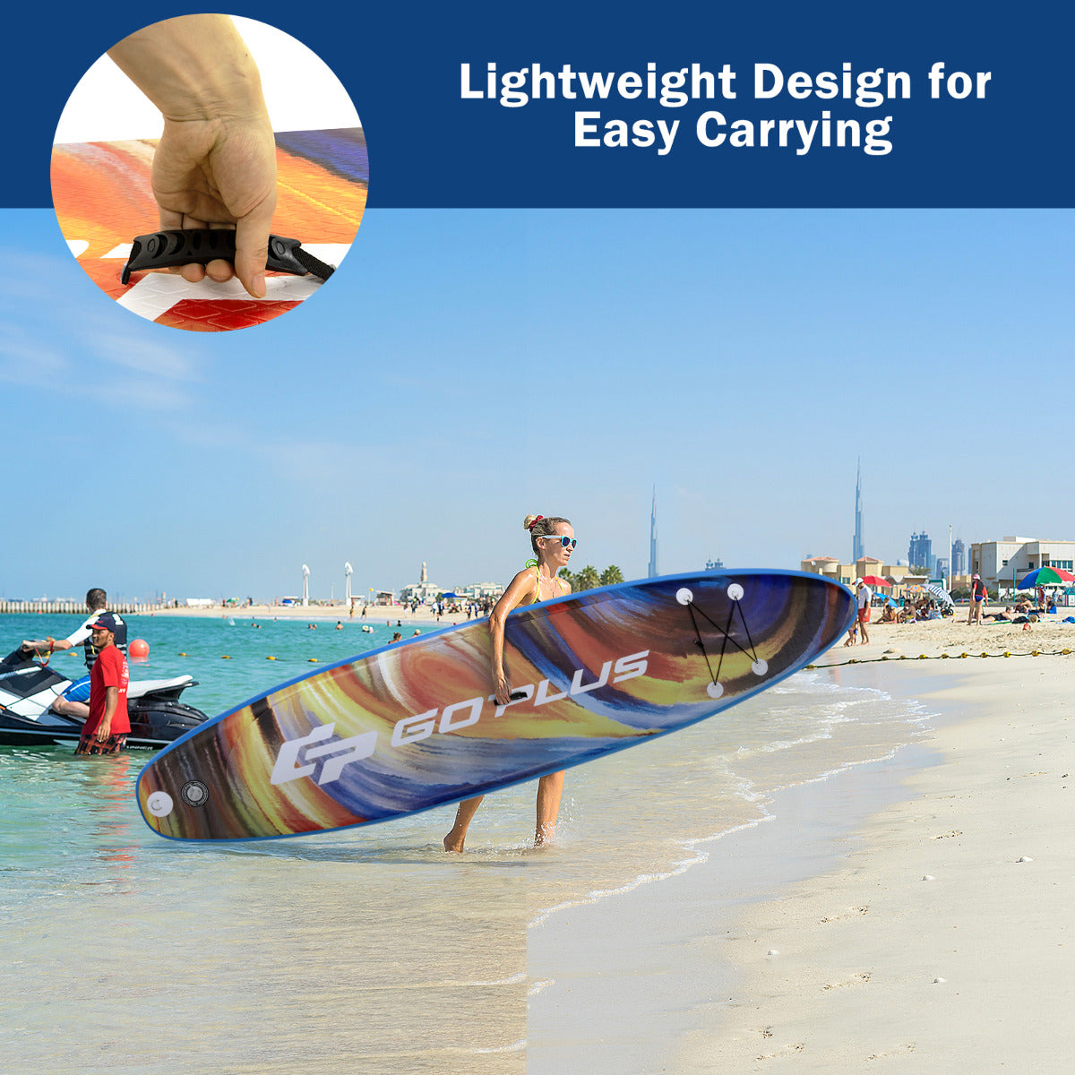 LIVSK Opblaasbare SUP Board - Draagvermogen 130 kg - Anti-slip Dek - Inclusief Peddel & Draagtas - 335 x 76 x 15 cm - Blauw