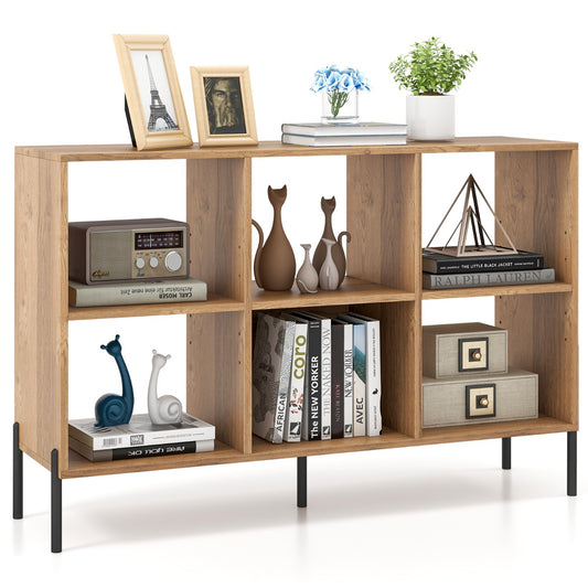 LIVSK Verstelbare Boekenkast - 6 Vakken - Verhoogde Metalen Poten - 150 kg Draagvermogen - Gelamineerd Hout - 120 x 35 x 79,5 cm