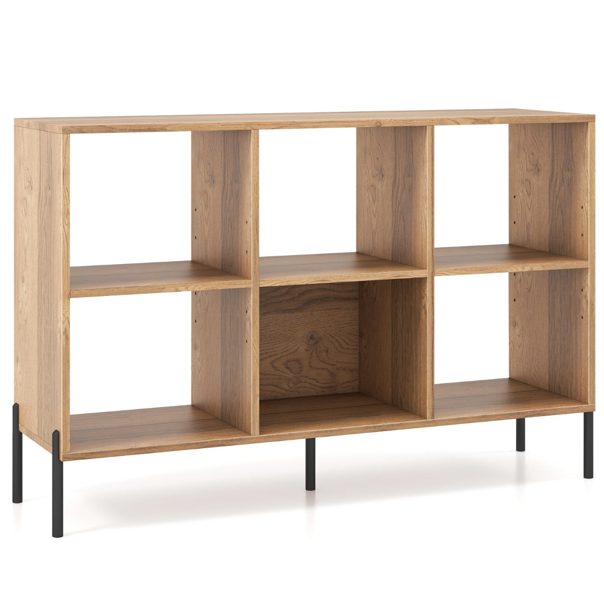 LIVSK Verstelbare Boekenkast - 6 Vakken - Verhoogde Metalen Poten - 150 kg Draagvermogen - Gelamineerd Hout - 120 x 35 x 79,5 cm