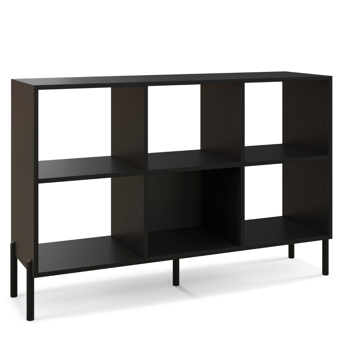Livsk costway open boekenkast met 6 vakken 2 niveaus hout verhoogde metalen poten 5 positie verstelbare planken anti kantelset voor thuis zwart 1 1