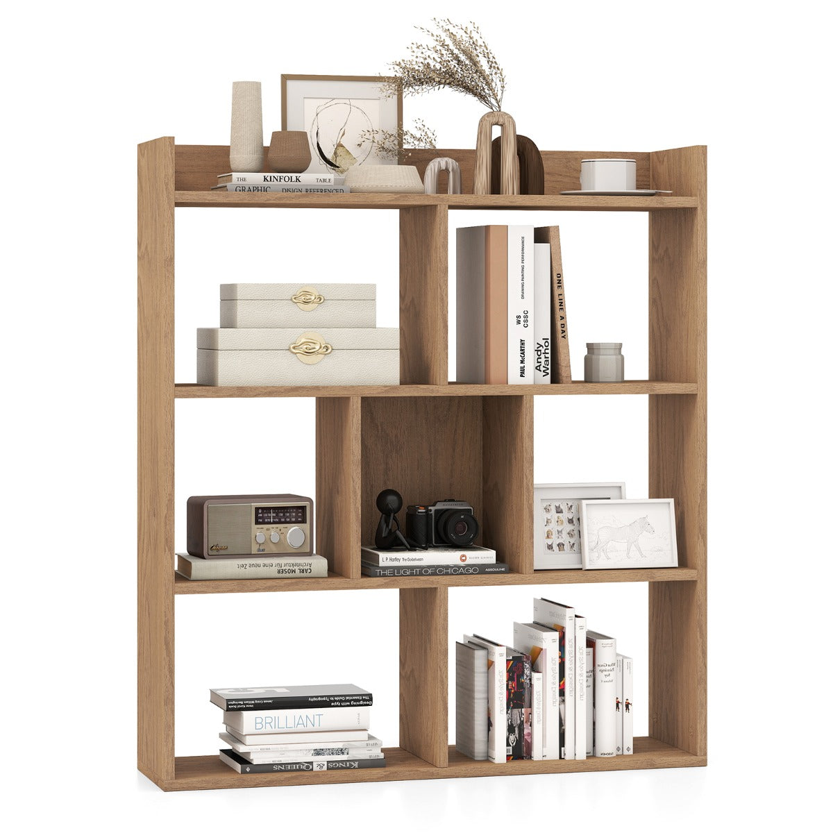 LIVSK Open Boekenkast met 7 Kubussen - Stevige Houten Constructie - Antikantelfunctie - Modern Ontwerp - Naturel