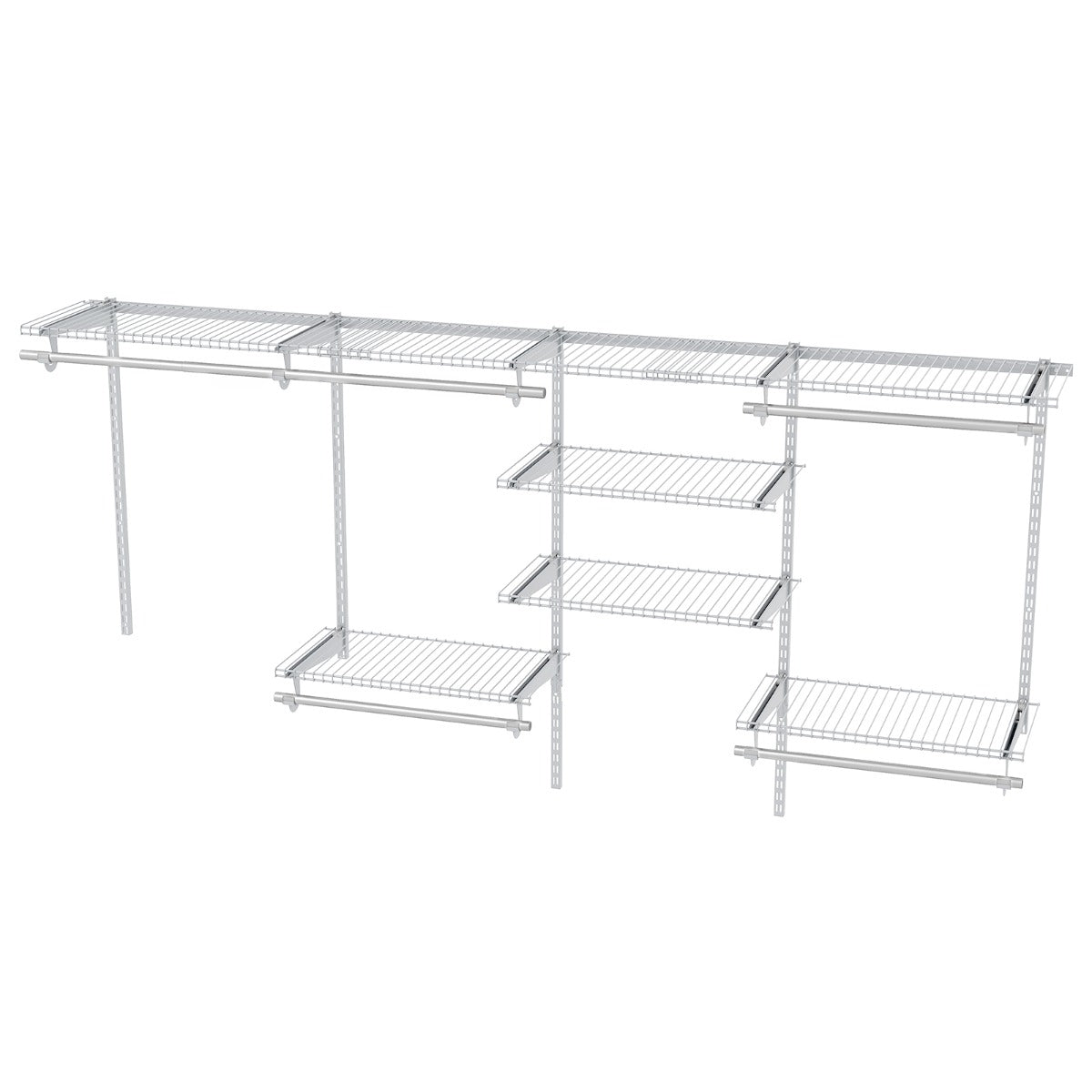 LIVSK Garderobesysteem - 7 Opbergplanken - 5 Kledingrails - Aanpasbaar voor 122-244 cm - Robuust Metaal - Wit