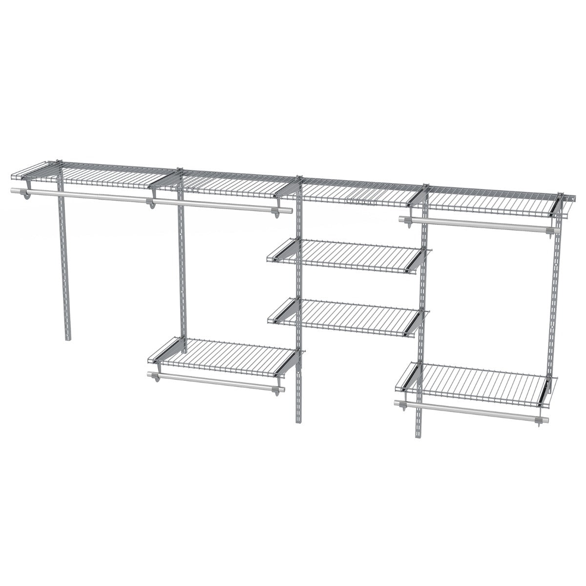 LIVSK Kledingkast-organisatiesysteem - 7 Planken & 5 Kledingstangen - Aanpasbaar voor 122-244 cm - Duurzaam Metaal - Grijs