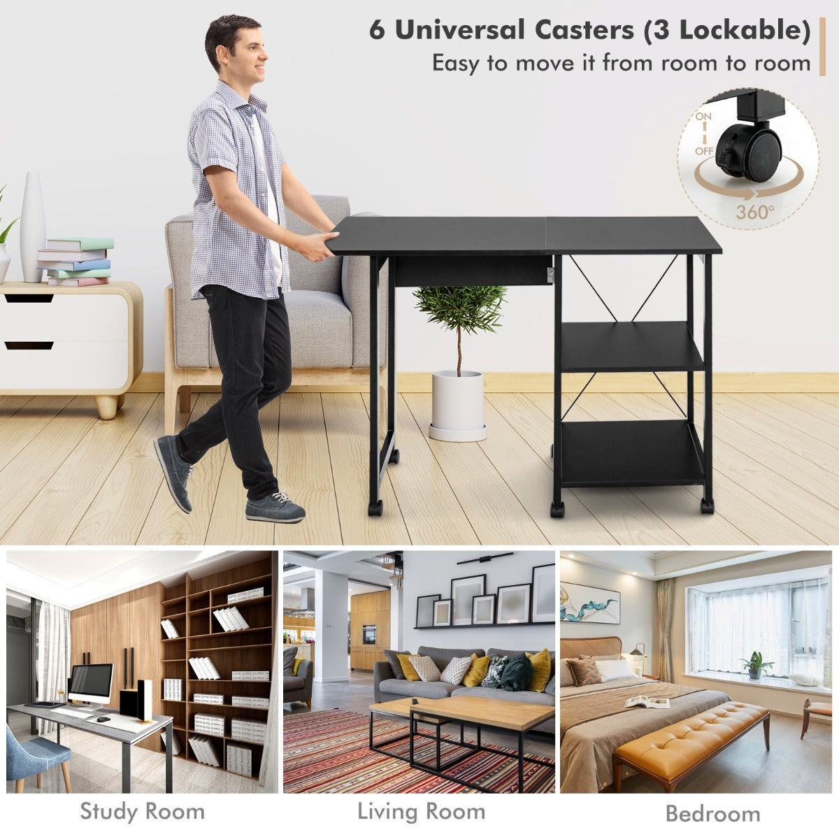LIVSK Opvouwbaar Computerbureau - Multifunctioneel met Open Opslagplanken - Stabiliteit en Duurzaamheid - 107,5 x 54 x 77 cm -