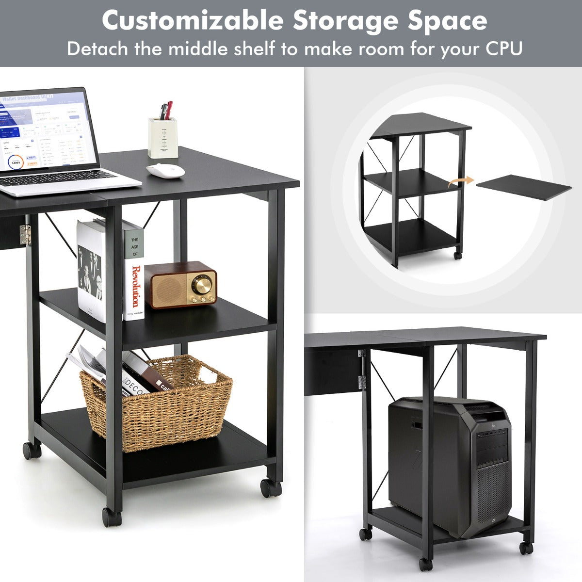LIVSK Opvouwbaar Computerbureau - Multifunctioneel met Open Opslagplanken - Stabiliteit en Duurzaamheid - 107,5 x 54 x 77 cm -
