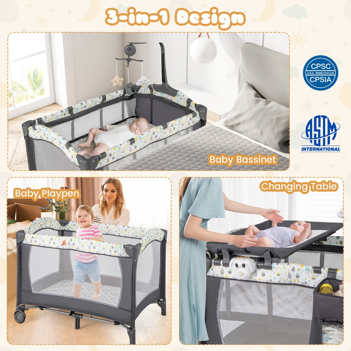 LIVSK 4-in-1 Babybedje - Wieg, Commode, Box en Reisbedje - Veilig met 7-punts Draagstructuur - Inclusief Matras en Draagtas -