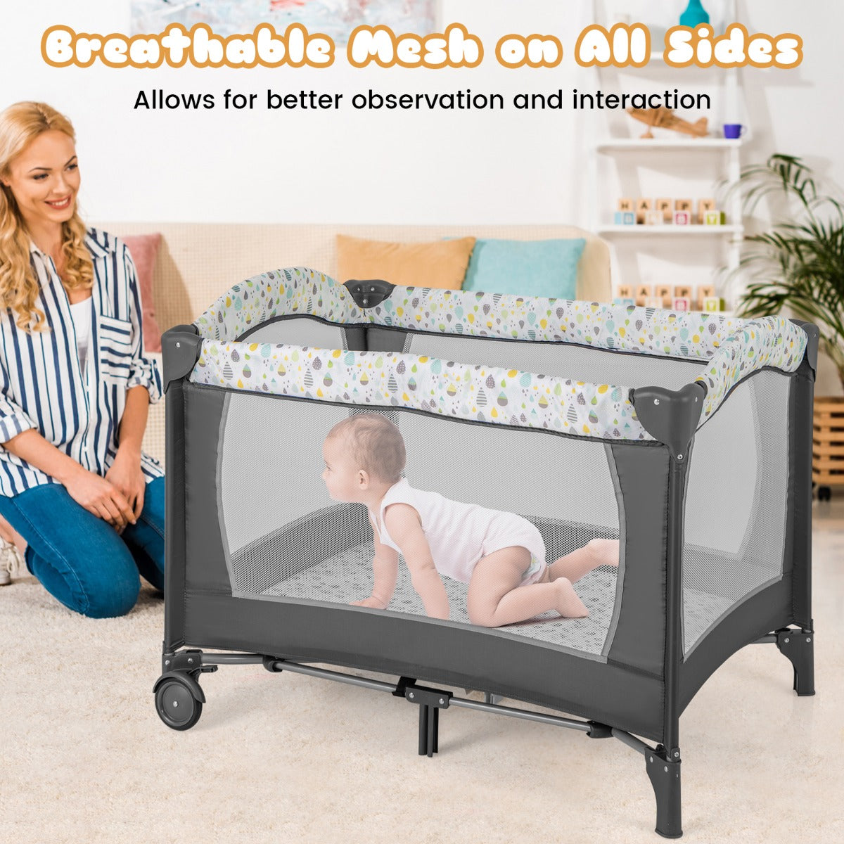 LIVSK 4-in-1 Babybedje - Wieg, Commode, Box en Reisbedje - Veilig met 7-punts Draagstructuur - Inclusief Matras en Draagtas -