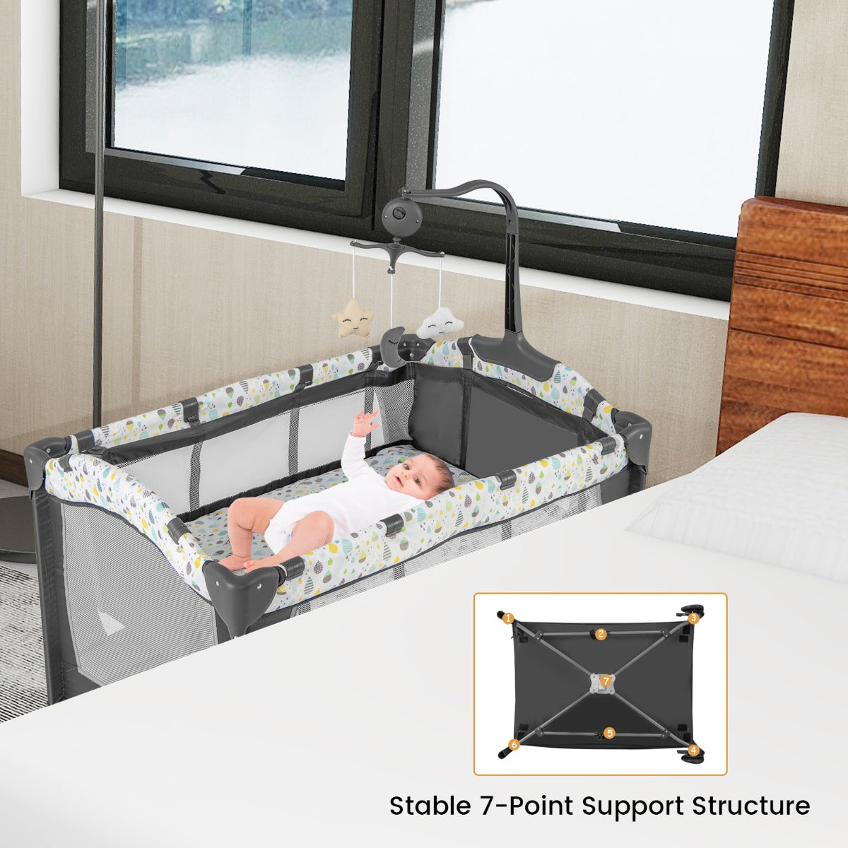 LIVSK 4-in-1 Babybedje - Wieg, Commode, Box en Reisbedje - Veilig met 7-punts Draagstructuur - Inclusief Matras en Draagtas -