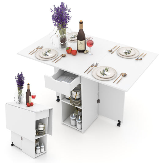 LIVSK Opklapbare Klaptafel met Opbergplanken en Lade - Ruimtebesparend - Veelzijdig Gebruik - 120 x 72 x 75 cm - Wit