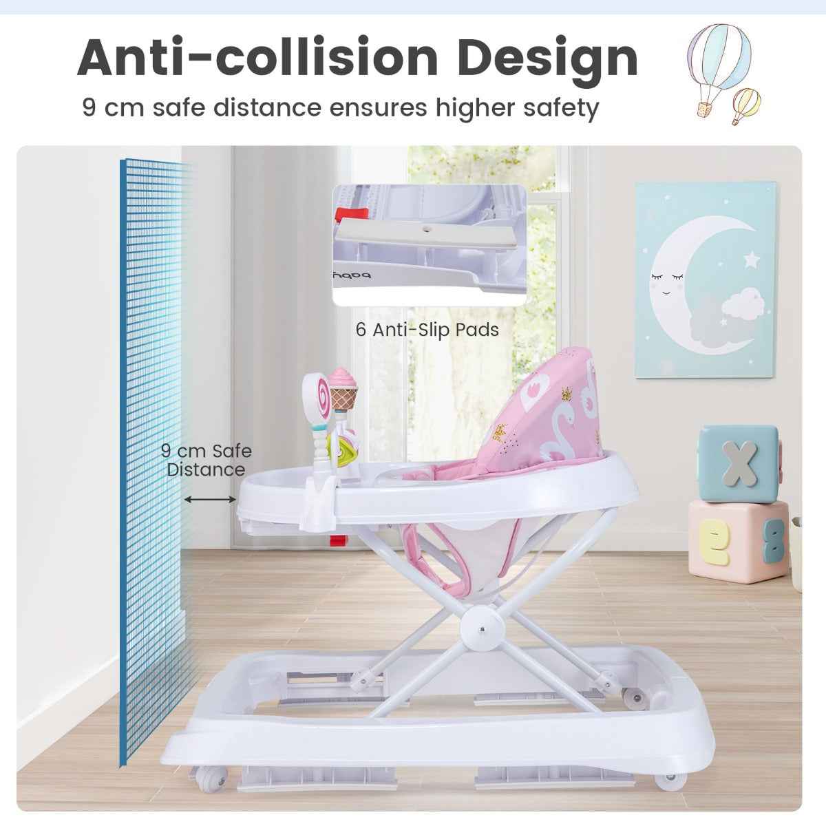 LIVSK Verstelbare Loopwagen - Veilig en Kindvriendelijk - Inklapbaar met Comfortabel Zitkussen - Voor 6-36 Maanden - Roze