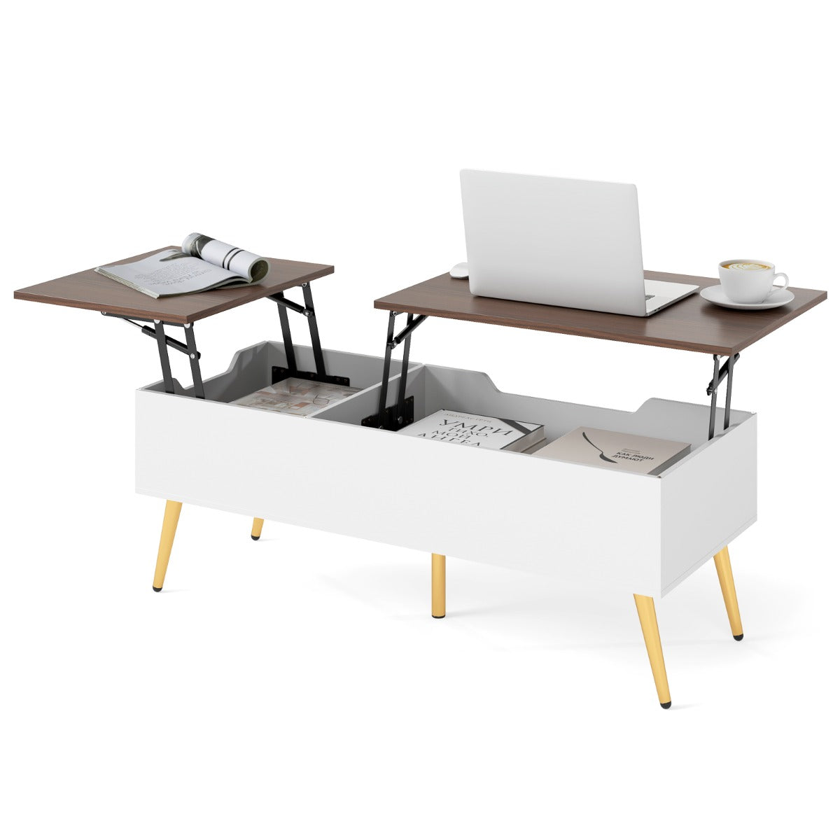 LIVSK Opklapbare Salontafel met Liftblad - 2 Verborgen Opbergvakken - Stevige Metalen Poten - Tot 75 kg - Modern Design - Zwart