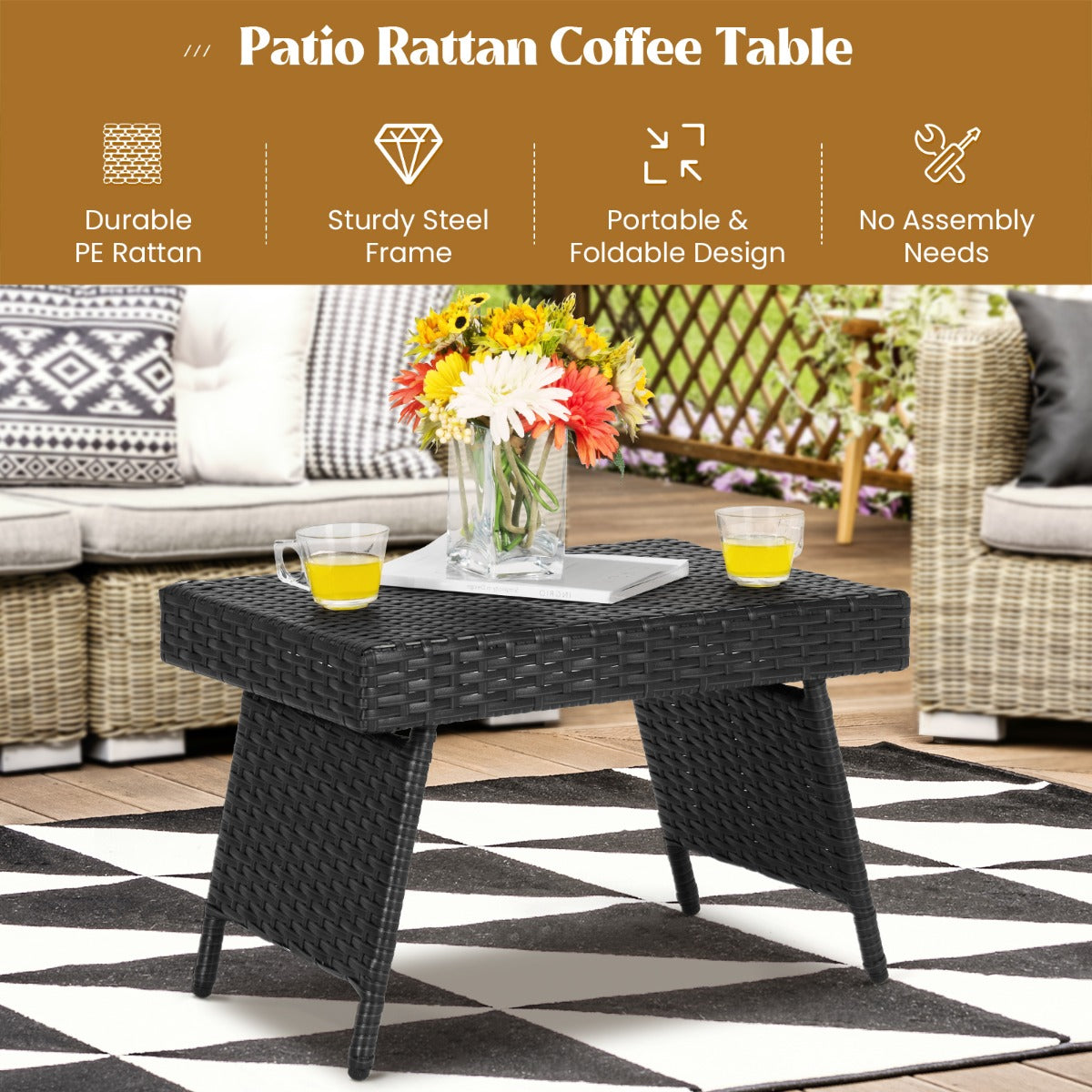 Livsk costway opklapbare salontafel outdoor bijzettafel met pvc top 60 x 40 x 40 cm zwart 3