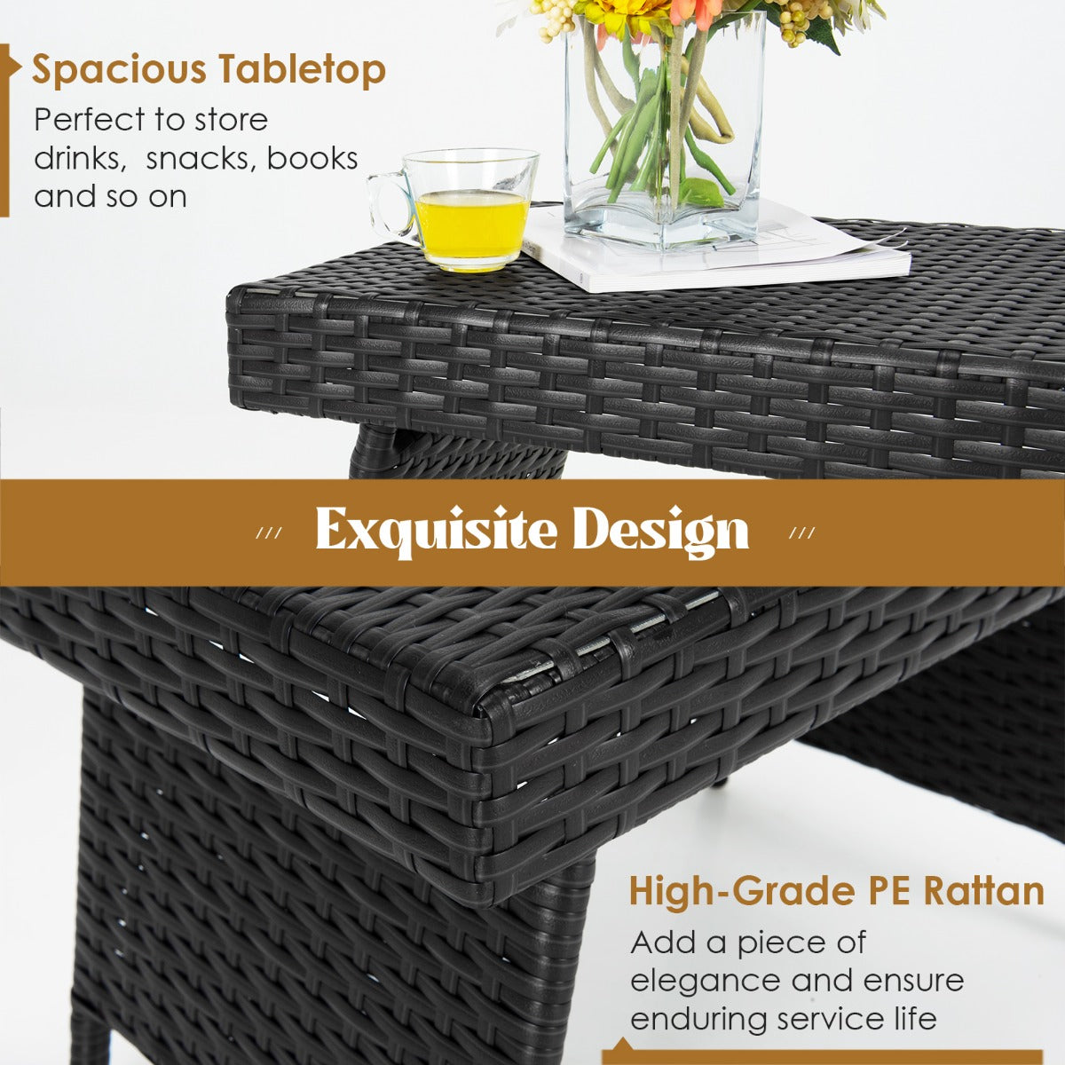 Livsk costway opklapbare salontafel outdoor bijzettafel met pvc top 60 x 40 x 40 cm zwart 4