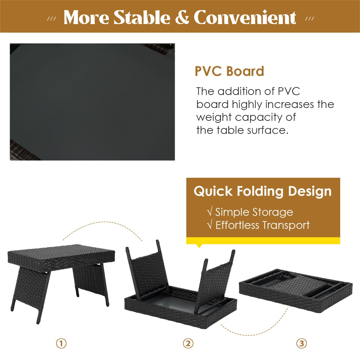 Livsk costway opklapbare salontafel outdoor bijzettafel met pvc top 60 x 40 x 40 cm zwart 5