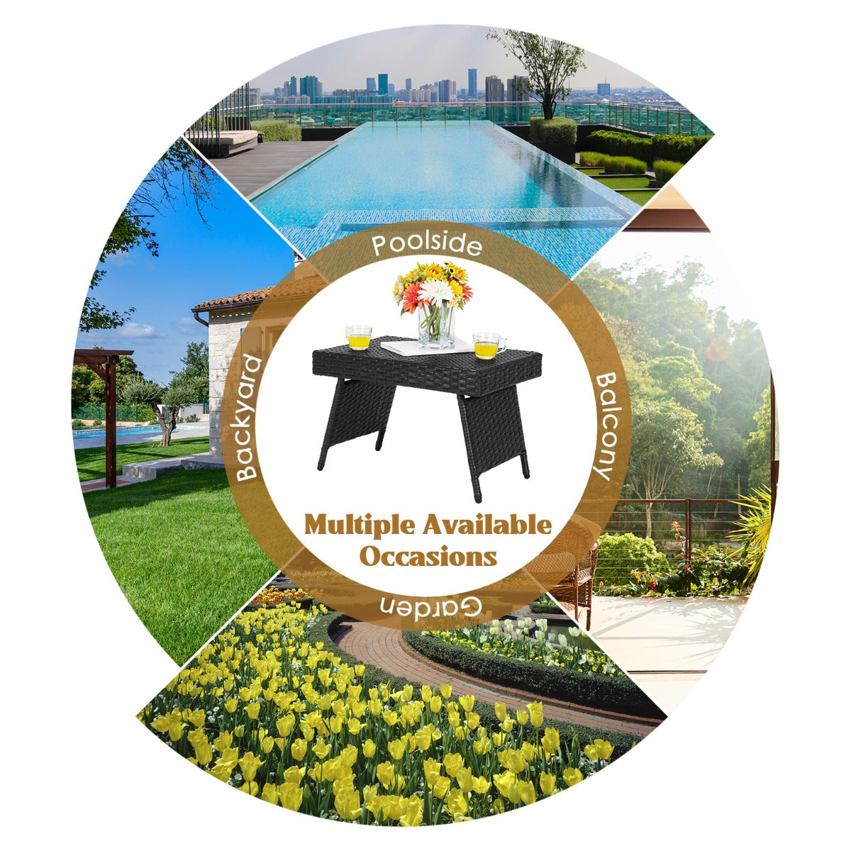 Livsk costway opklapbare salontafel outdoor bijzettafel met pvc top 60 x 40 x 40 cm zwart 6