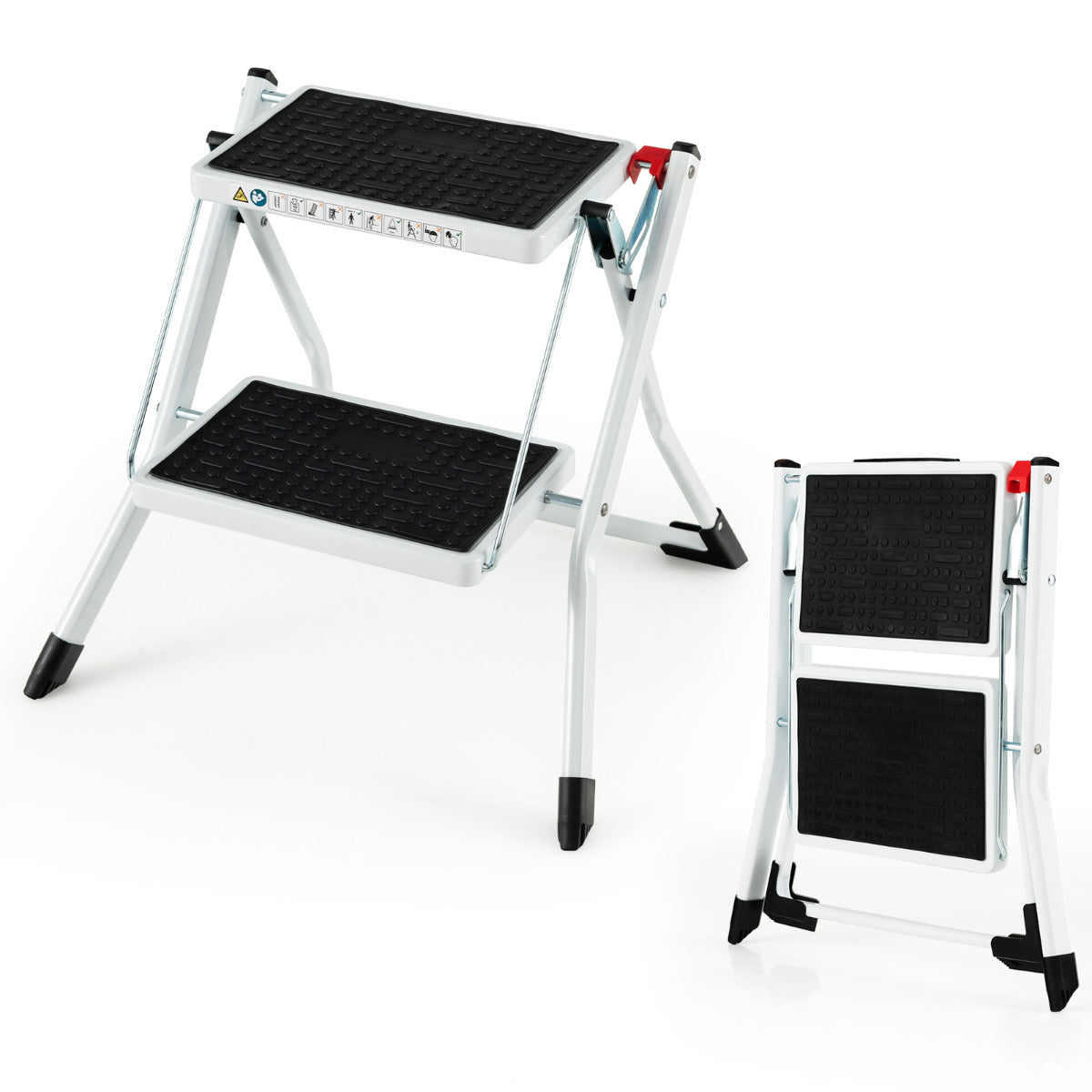 LIVSK Opklapbare Trapladder - Antislip Treden - 150 kg Belastbaar - Multifunctioneel en Ruimtebesparend - Zwart + Wit