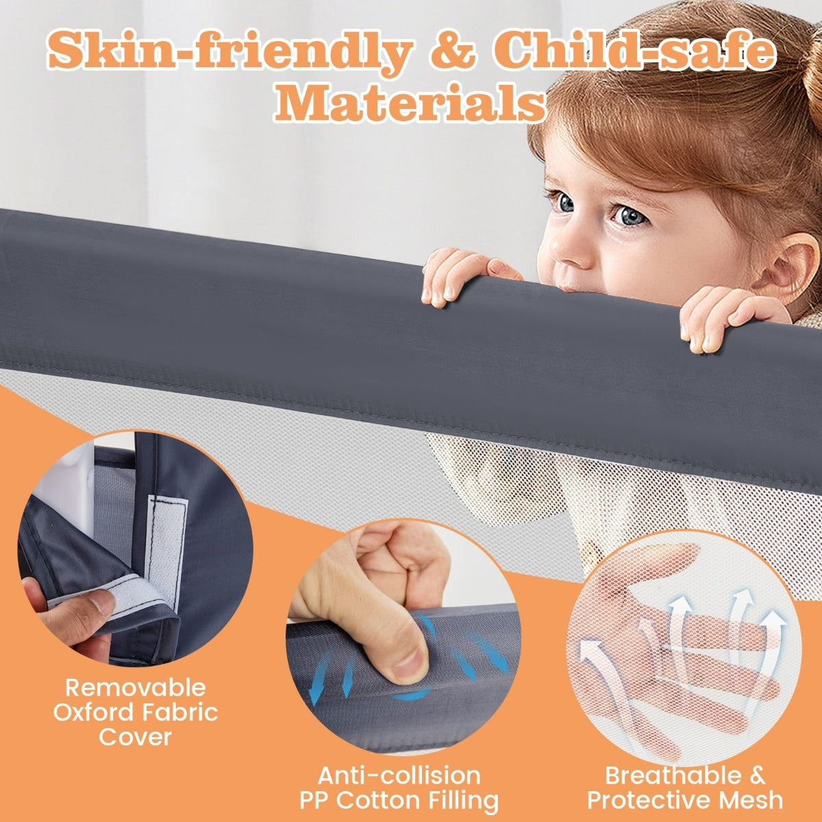 LIVSK Extra Lang Bedhekje - Inklapbaar en Duurzaam - Stevig Stalen Frame - Geschikt voor Peuterbedden en Eenpersoonsbedden - Grijs