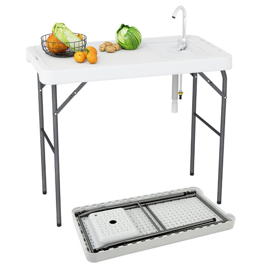 LIVSK Opklapbare Visreinigingstafel - Met Geïntegreerde Wastafel en Draaikraan - Draagbaar en Stabiel - 108 x 58 cm - Grijs