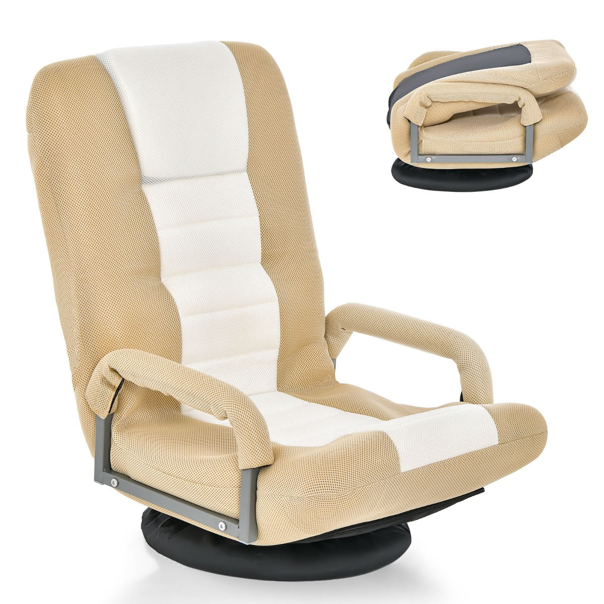 LIVSK Opklapbare Vloerstoel - Ergonomisch Ontwerp met 6-Voudig Verstelbare Rugleuning - Draaibare Basis - Max. 140 KG - Beige