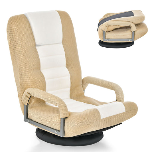 LIVSK Opklapbare Vloerstoel - Ergonomisch Ontwerp met 6-Voudig Verstelbare Rugleuning - Draaibare Basis - Max. 140 KG - Beige
