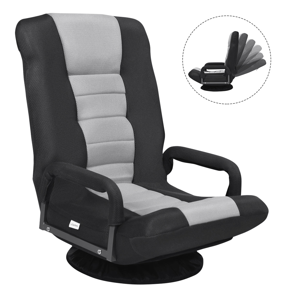 LIVSK Opvouwbare Vloer Gaming Stoel - Verstelbare 6 Posities - 360° Draaibaar - Ergonomisch - 61-87 x 55 x 75 cm - Grijs