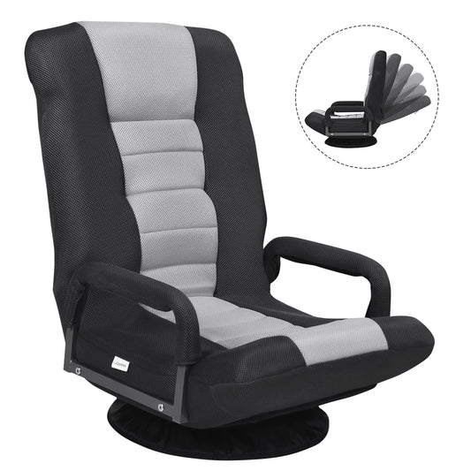 LIVSK Opvouwbare Vloer Gaming Stoel - Verstelbare 6 Posities - 360° Draaibaar - Ergonomisch - 61-87 x 55 x 75 cm - Grijs
