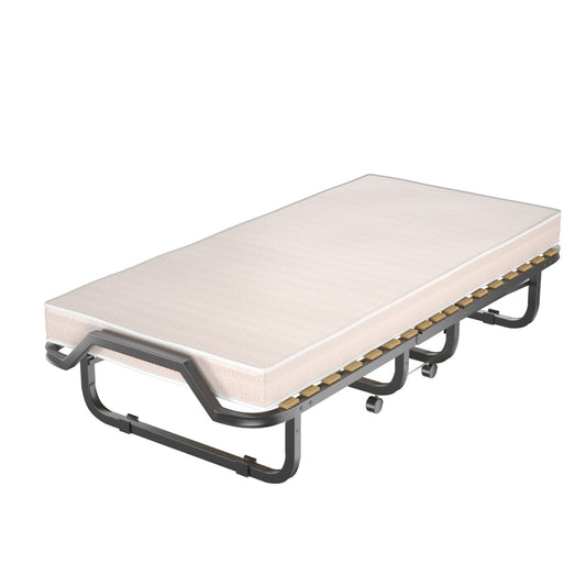 LIVSK Opklapbed met Traagschuim Matras - Stevig Metalen Frame - Ruimtebesparend - Tot 120 kg - 90 x 200 x 41 cm - Grijs