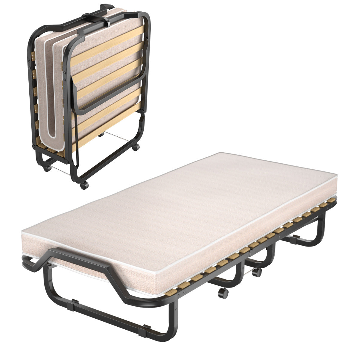 LIVSK Opklapbed met Traagschuim Matras - Stevig Metalen Frame - Ruimtebesparend - Tot 120 kg - 90 x 200 x 41 cm - Grijs