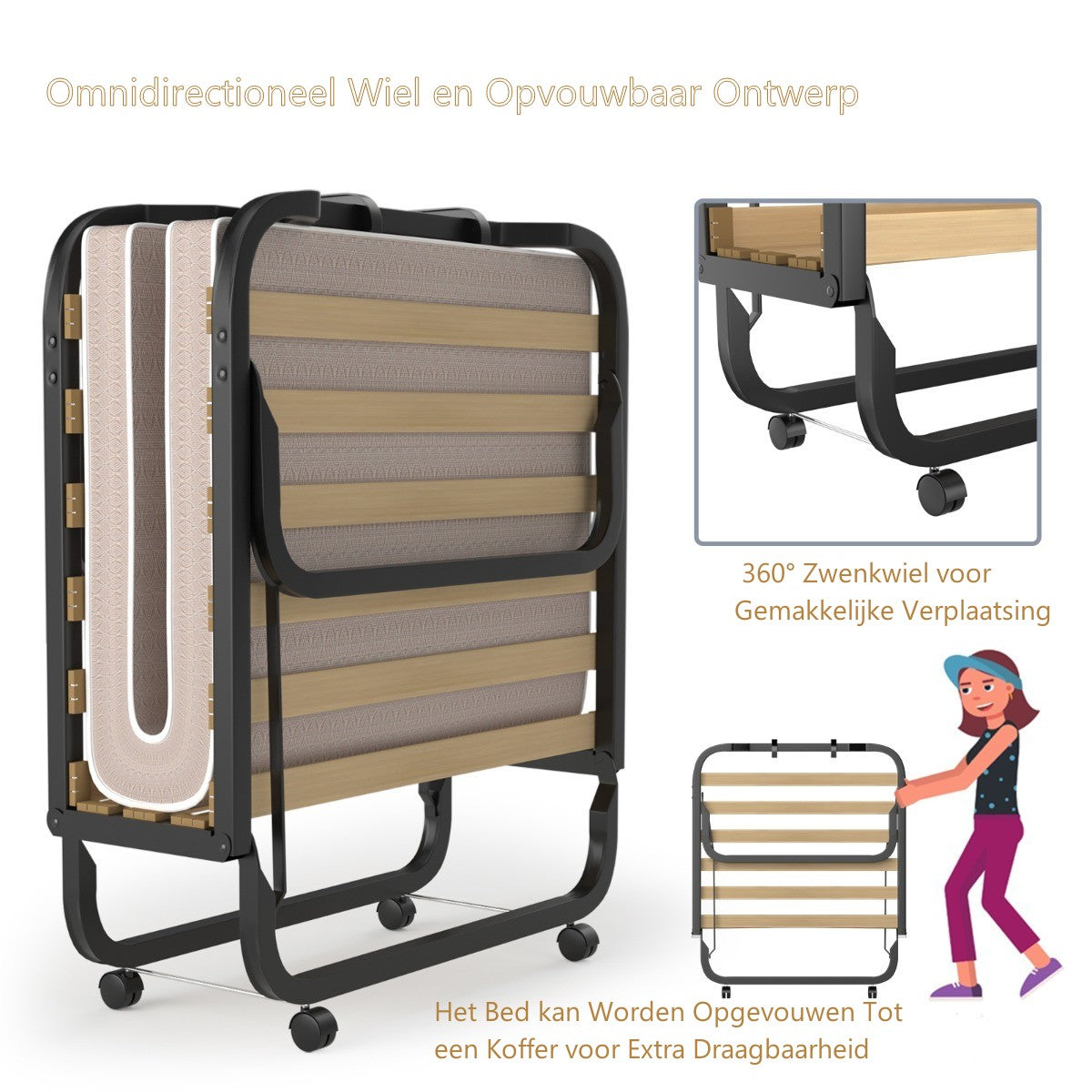 LIVSK Opklapbed met Traagschuim Matras - Stevig Metalen Frame - Ruimtebesparend - Tot 120 kg - 90 x 200 x 41 cm - Grijs