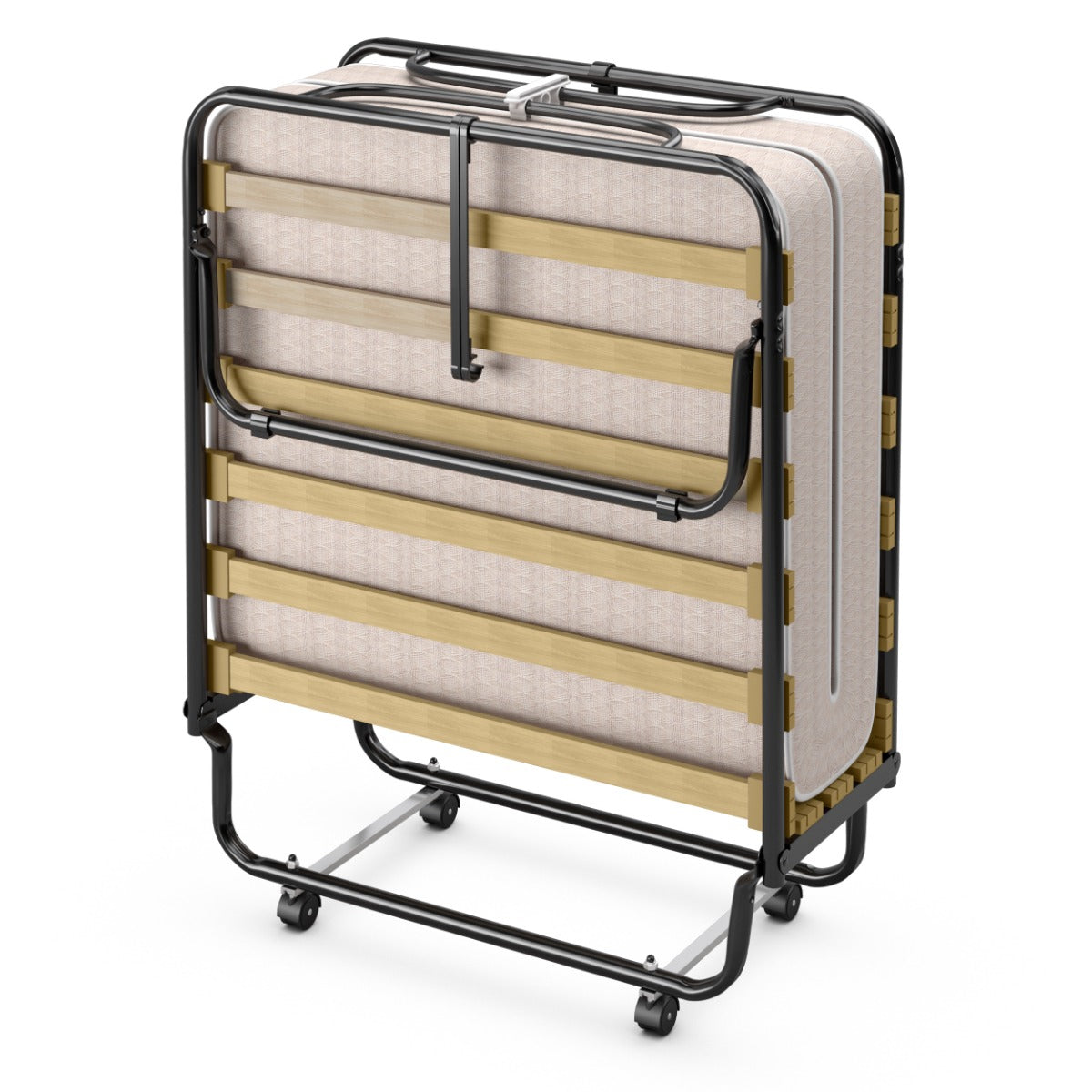 LIVSK Opklapbed met Traagschuim Matras - Draagbaar en Ruimtebesparend - Sterk Stalen Frame - Tot 130 kg - Zwart/Beige