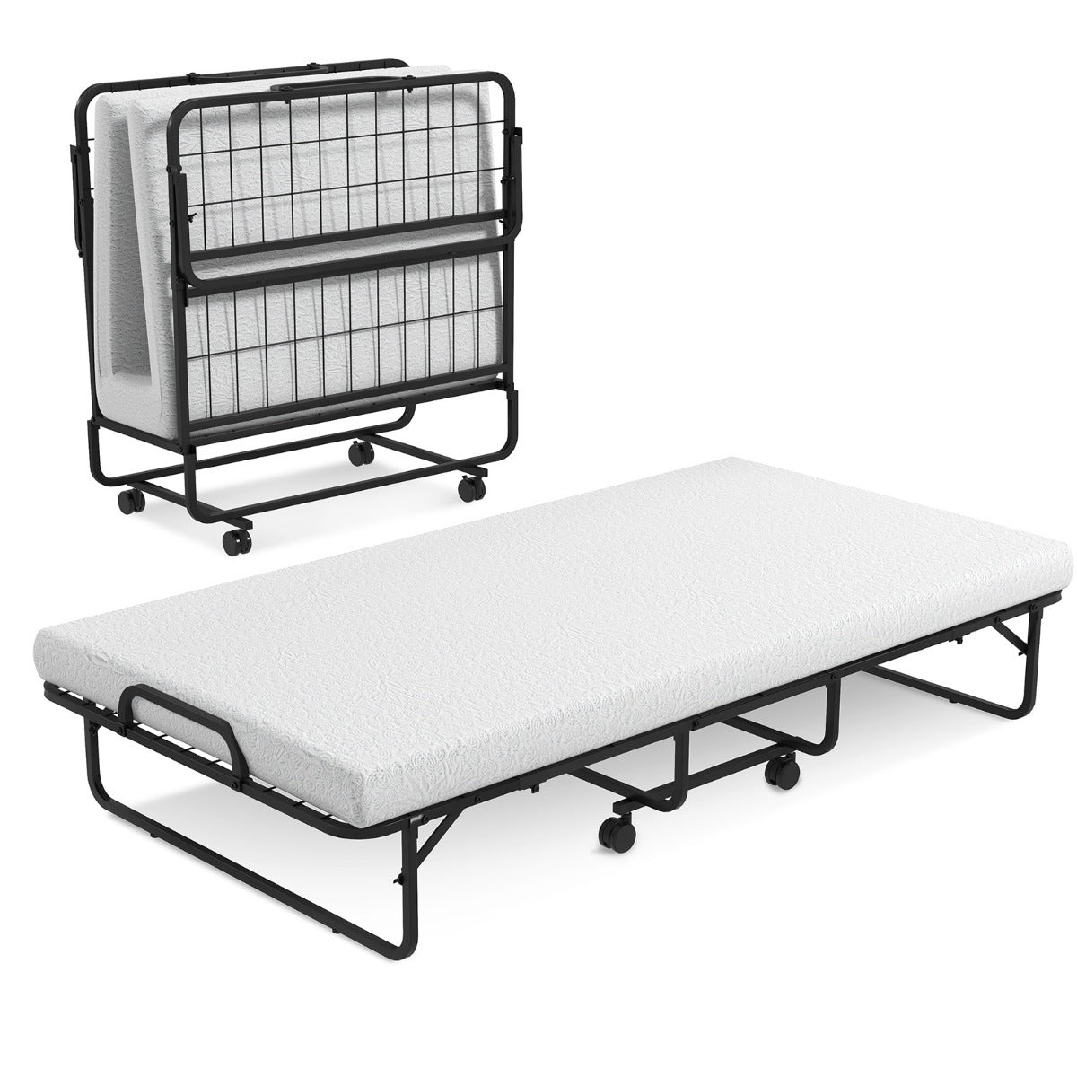 Livsk costway opklapbed met traagschuimmatras opklapbaar logeerbed met stevig metalen frame draagbaar opklapbed voor volwassenen en kinderen